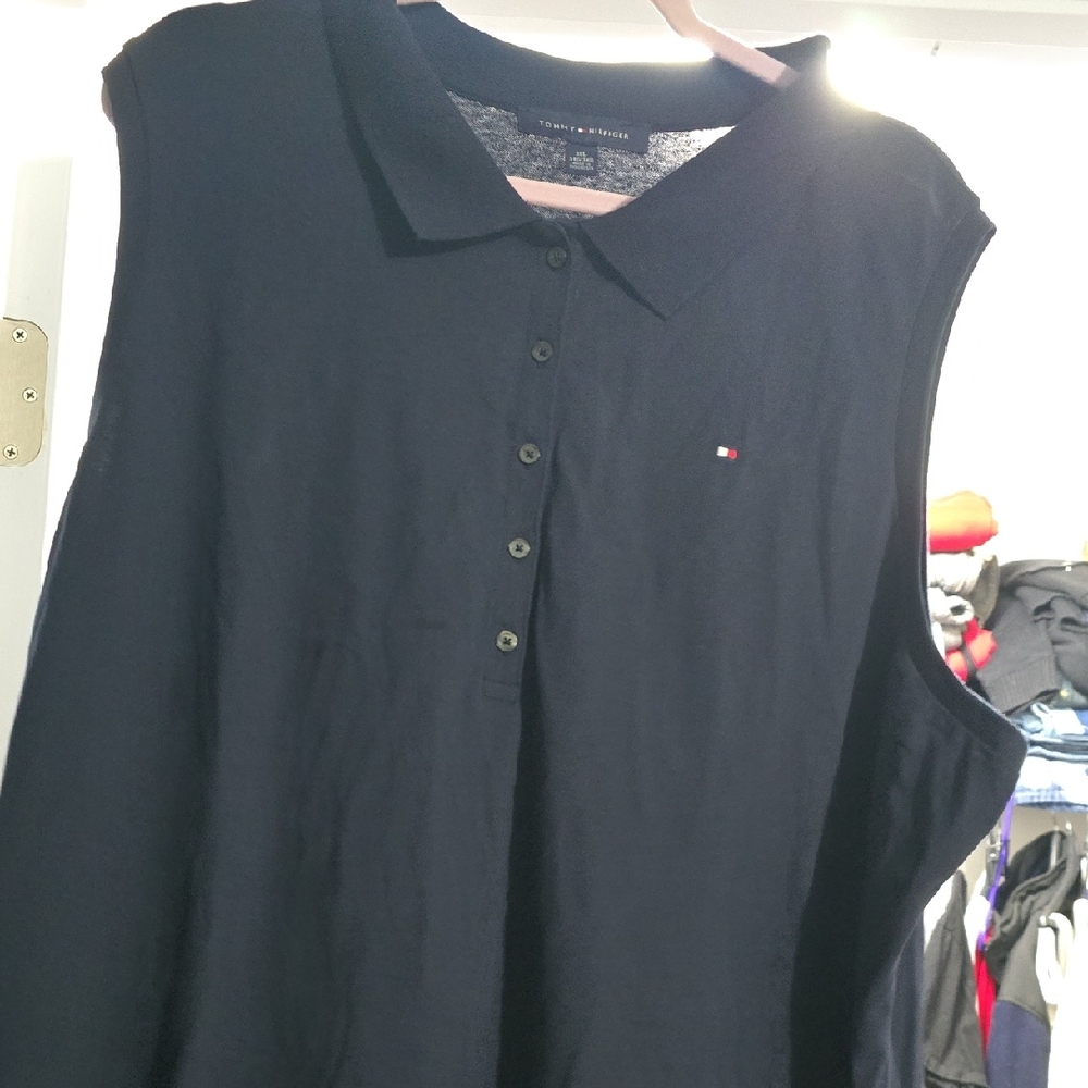 Tommy Hilfiger Dark Blue Button Down Polo Shirt Dress. Sleeveless